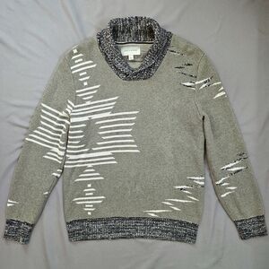 Sun + Stone Men's Native Shawl Neck Sweater Size Large Gray And Blue Cotton